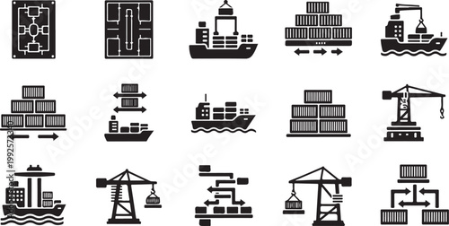 Shipping and Logistics Icons in Black and White
