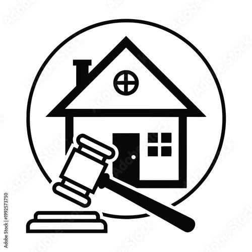 House auction gavel icon black and white