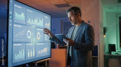 Fototapeta Business Analyst Presenting Digital Data Dashboard.