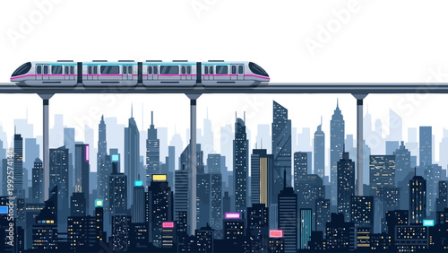 Monorail Above City Skyline.