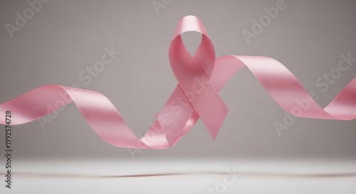 Pink ribbon symbol of support for breast cancer awareness on light backdrop