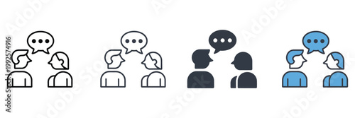 People talking icon set, line and flat style symbol collection, conversation and communication gesture icons, modern vector illustration pack
