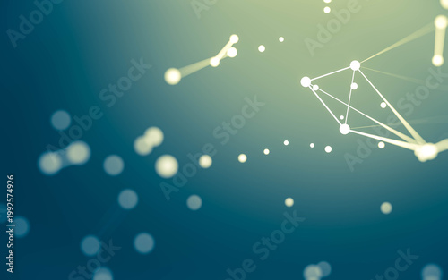 Abstract background. Molecules technology with polygonal shapes, connecting dots and lines. Connection structure. Big data visualization.