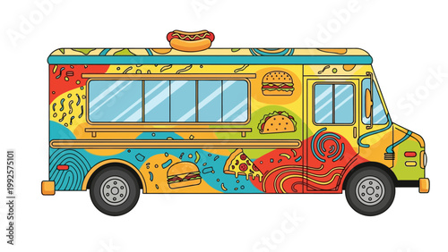 Colorful Food Truck Illustration.
