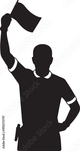 Silhouette Illustration of a Soccer Linesman Holding an Offside Flag for Sports Match Refereein