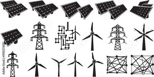 Renewable Energy Sources and Power Transmission Symbols