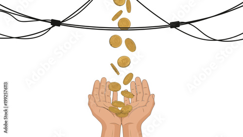 Hands Receiving Falling Coins.