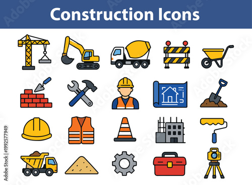 Construction Icons Set Building Tools Equipment Engineering Vector Collection