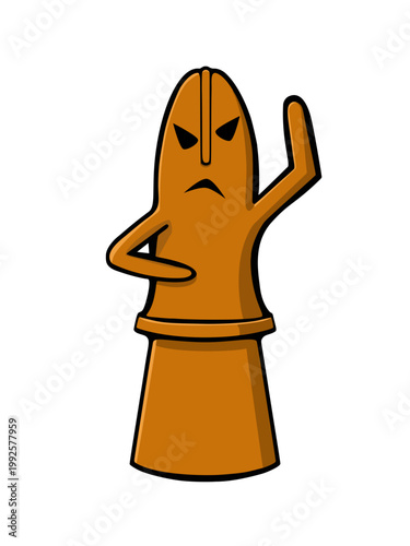 怒っている古代の埴輪のイラスト（感情表現・テラコッタ・白背景）：Angry Japanese Haniwa clay figure. Emotional expression, terracotta style on white background.