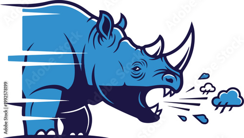Angry Rhinoceros Breathing Fire Cartoon Illustration.
