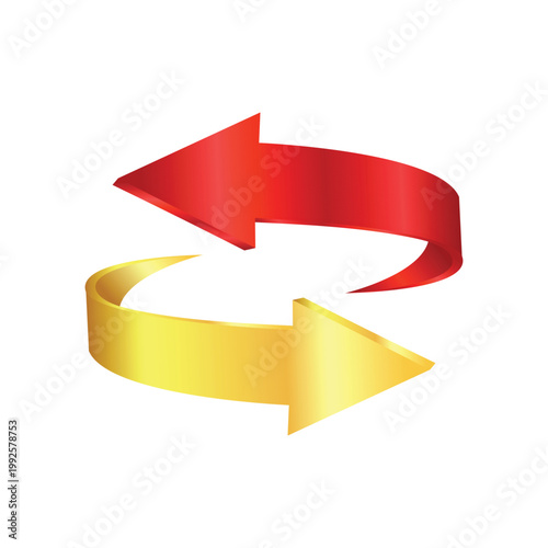 Red and Golden Arrows Moving Forward Direction Symbol Isolated on White Background Vector Illustration