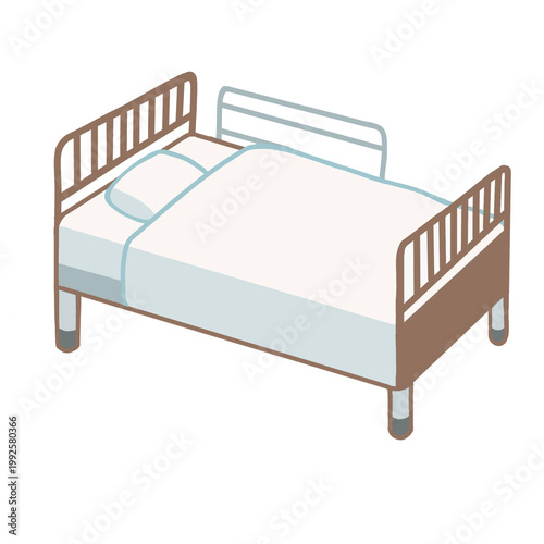 Obraz na plátně Minimal flat illustration of empty bed with white bedding