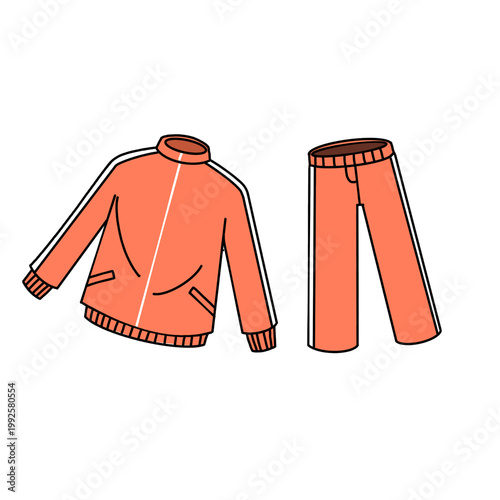 Quadro su tela Orange tracksuit jacket and jogger pants flat vector icon