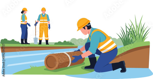 Environmental Conservation Worker Planting in Natural Landscape for Earth Day