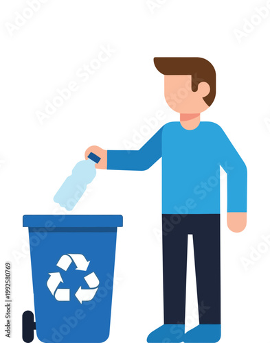 Young Man Recycling Plastic Bottle for Earth Day Conservation
