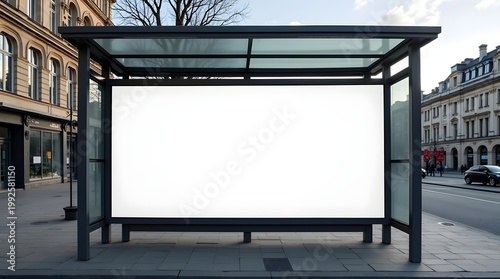 Blank Billboard in Bus Stop in Europe