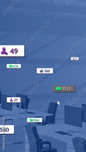 Vertical video: Office with UI badges, cursor hover causing pulses, counts growing to show interest