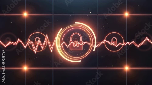 複数の円環が連携して鼓動する南京錠UIで協働セキュリティを表現