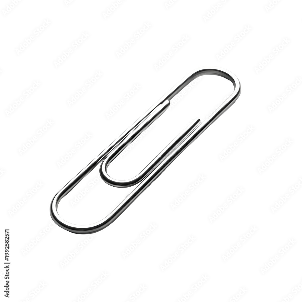 Fototapeta premium Close up of a Silver Paperclip Isolated on a White Background for Office or Stationery Use