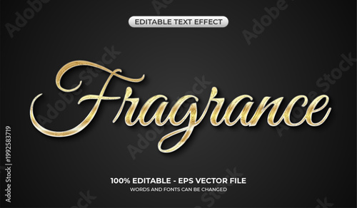 3D Luxury Fragrance text effect. Editable glossy golden metallic text effect