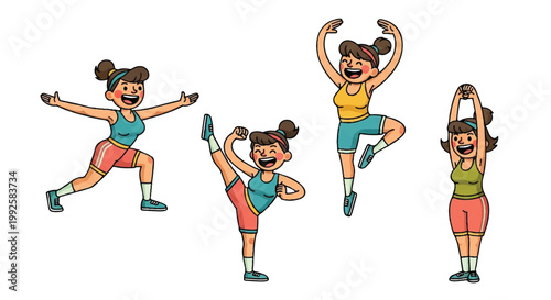 Woman exercising in various poses vector illustration isolated