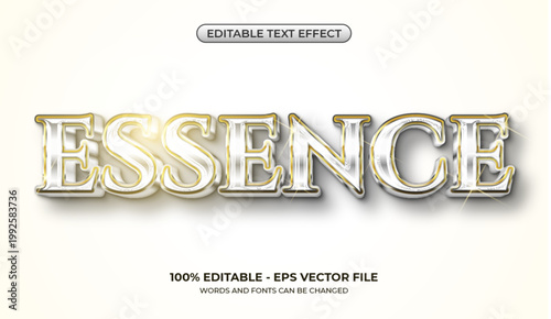 3D Luxury Essence text effect. Editable glossy silver golden metallic text effect