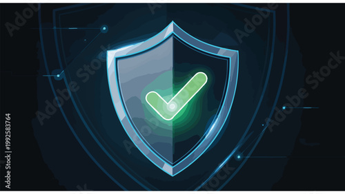 Secure Data Protection Shield Icon, Cyber Security Verified Badge, Digital Safety Approval Symbol
