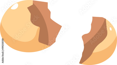 Broken egg with cracked eggshell illustration. Simple flat egg shell pieces icon, isolated on white. Kitchen, food, baking concept vector.