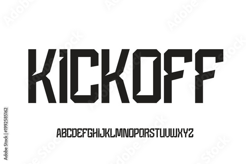 Kickoff Modern Sporty Block Font. Bold Tech Military Typeface. Strong Geometric Alphabet for Gaming, Apparel, Fitness, and Industrial Branding