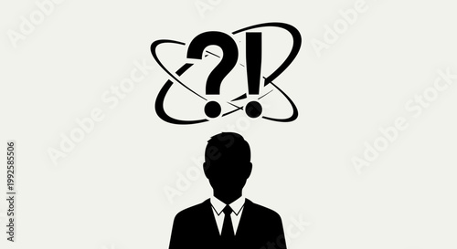 Cuadro en lienzo Businessman Silhouette with Question and Exclamation Marks Above Head Symbolizin