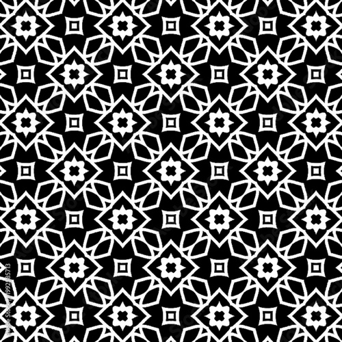 Seamless Black and White Bold Geometric Star Leaf Square Pattern