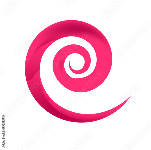 Dynamic circular twirl graphic. Pink gradient spiral element for web and print
