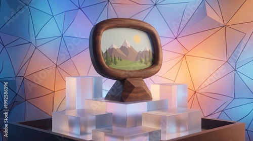 Vintage Television Displaying Scenic Mountain Landscape in Modern Setting