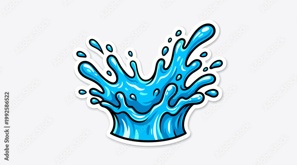 Obraz premium Cartoon Style Blue Water Splash Sticker Illustration.
