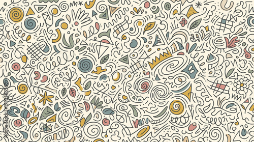 Intricate Hand Drawn Doodle Pattern with Abstract Shapes and Lines.