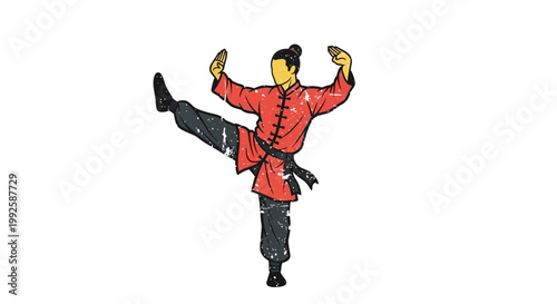 Martial arts practitioner performing a high kick, stylized illustration