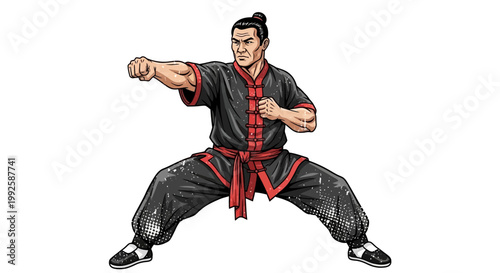 Martial Arts Master Performing Kung Fu Stance