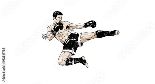 Muay Thai Fighter Performing Kick, Martial Arts Athlete, Combat Sports