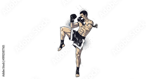 Muay Thai Fighter Performing Knee Strike, Dynamic Action Pose
