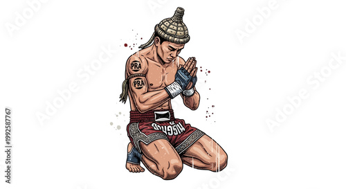 Muay Thai Fighter Performing Wai Kru Ram Muay Ritual