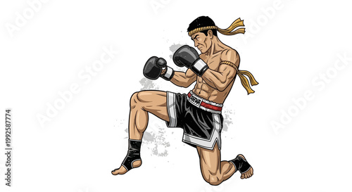 Muay Thai Fighter Kneeling Punching Pose