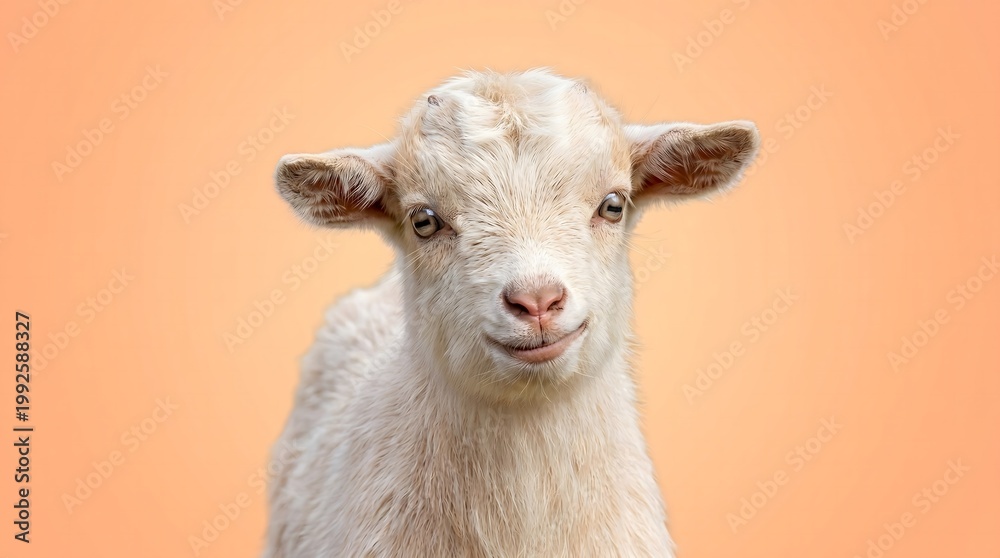 Fototapeta premium Adorable Baby Goat Portrait with Soft Orange Background.