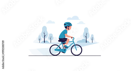 Man Riding Bicycle Wearing Helmet Blue.