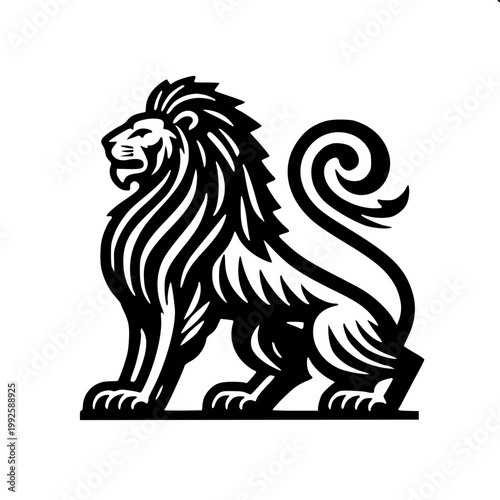 Minimalist black and white vector of Heraldic lion symbol isolated on white background