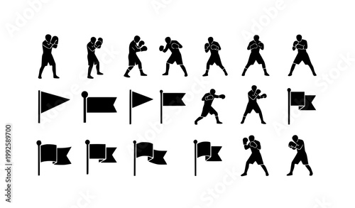 Black flag icons set various shapes banner pennant marker silhouettes vector eps10