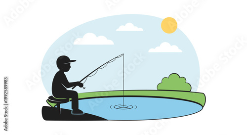 Man sitting and fishing alone.