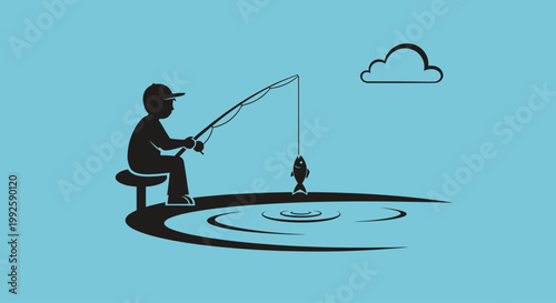 Man sitting on bench fishing alone.
