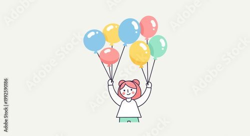 Little Girl Holding Colorful Balloons High.