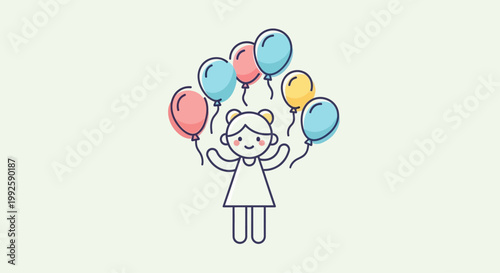 Little Girl Holding Colorful Balloons.