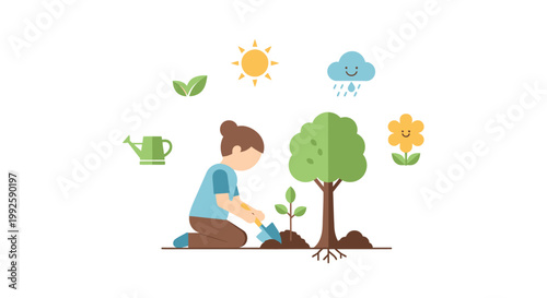Woman Planting Small Green Tree Sapling.